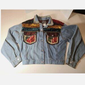 VINTAGE DENIM JEAN JACKET BOHO DESIGNER JOUJOU MEDIUM